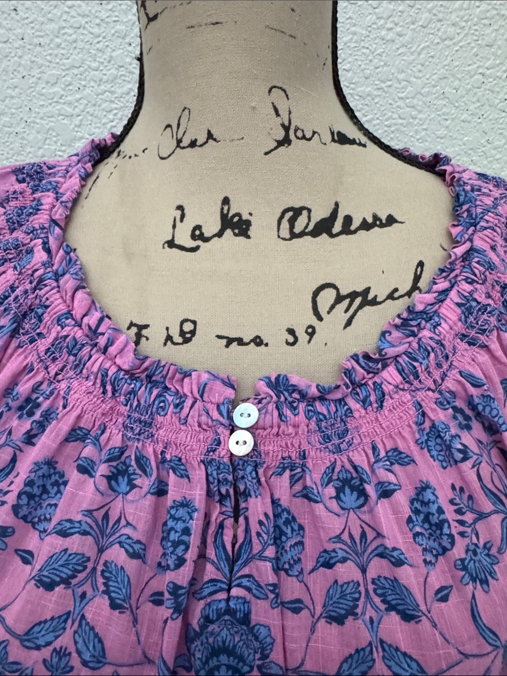 J. Jill Floral Boho Peasant Top Pink Blue Floral Print Cotton Size Small - Picture 3 of 12